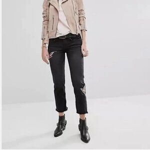 All Saints Bird Embroidered Black Cropped Jeans - Size 25